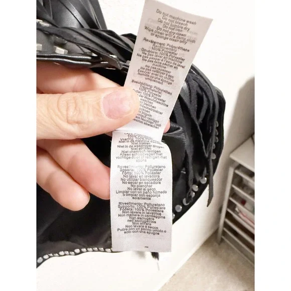 Nasty Gal Black Faux Leather Studded‎ Fringe Moto Jacket Asymmetric Zip Size 10 - Picture 4 of 5